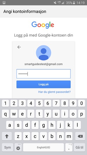 Skriv inn Gmail passord og velg Logg på