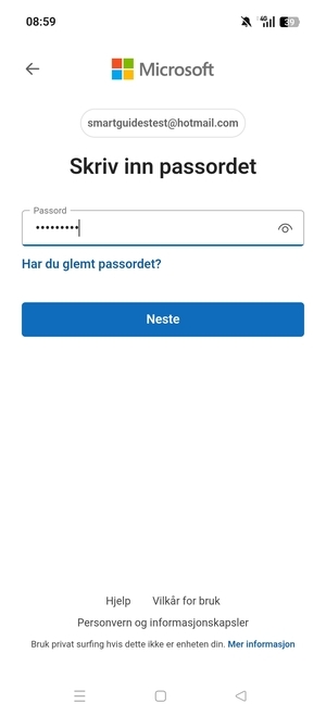 Skriv inn passord og velg Neste