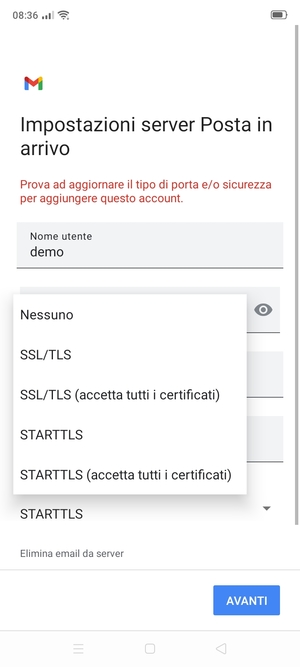 Seleziona Nessuno e AVANTI