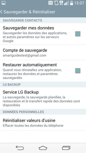 Sélectionnez Compte de sauvegarde