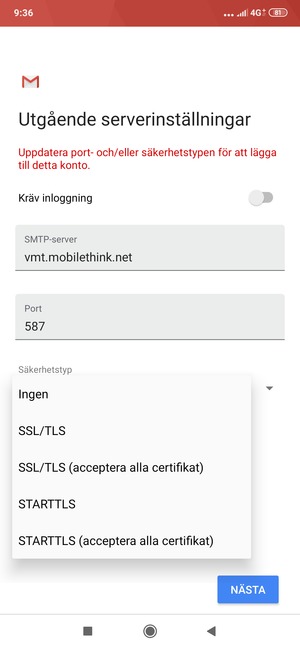 Välj Ingen och NÄSTA