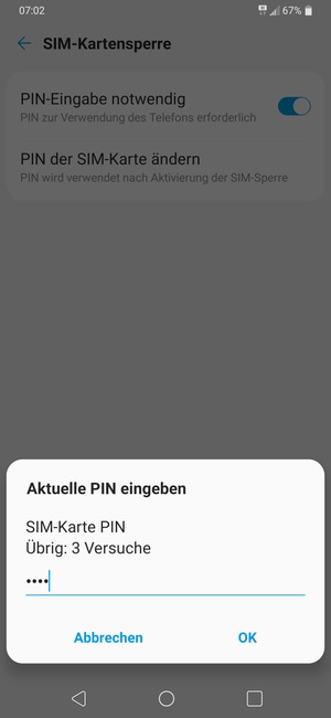 Geben Sie Ihre Aktuelle SIM-Karte PIN ein und wählen Sie OK