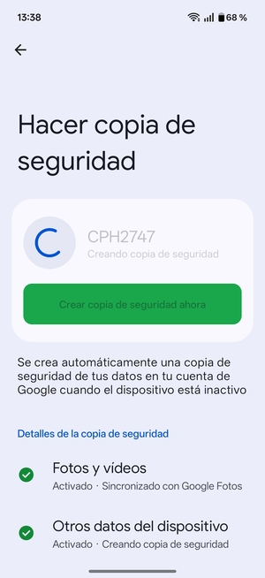 Espere a que la copia de seguridad termine