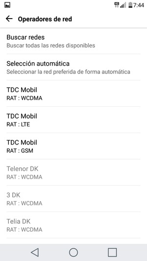Seleccione un operador de red de la lista