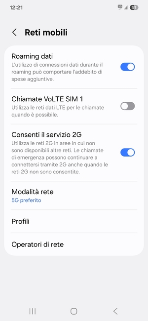 Attiva o disattiva Roaming dati