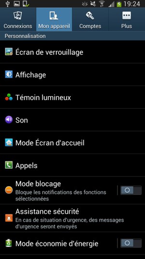 Pour activer votre écran de verrouillage, allez dans le menu Mon appareil et sélectionnez Écran de verrouillage
