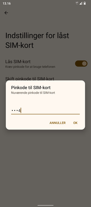Indtast Nuværende pinkode til SIM-kort og vælg OK