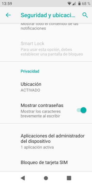 Seleccione Bloqueo de tarjeta SIM