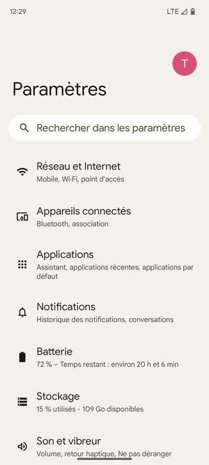 Sélectionnez Réseau et Internet