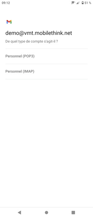 Sélectionnez Personnel (POP3) ou Personnel (IMAP)