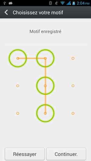 Dessinez un motif de déverrouillage et sélectionnez Continuer.