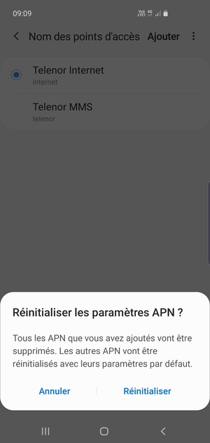 Sélectionnez Réinitialiser