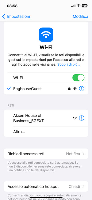 Ora sei connesso alla rete Wi-Fi