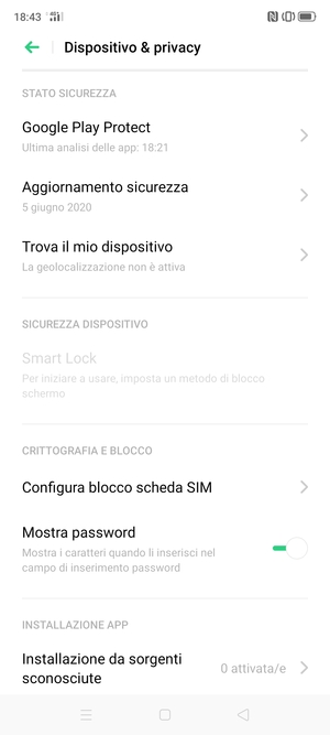 Seleziona Configura blocco scheda SIM