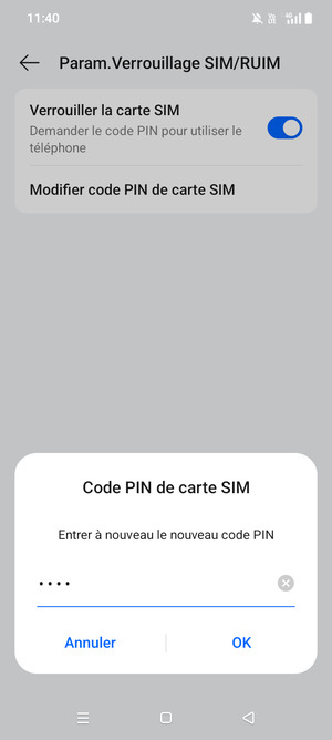 Veuillez confirmer votre Nouveau code PIN et sélectionner OK