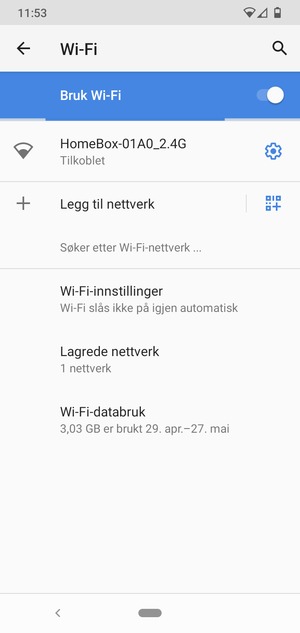 Du er nå koblet til Wi-Fi-nettverket