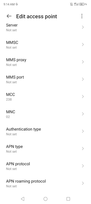 Scroll down and enter MMS information