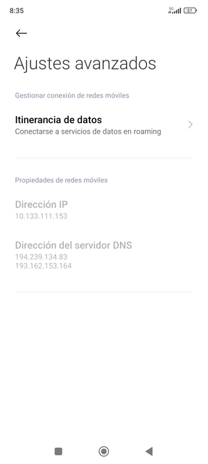 Seleccione Itinerancia de datos