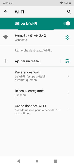 Vous êtes maintenant connecté au réseau Wi-Fi