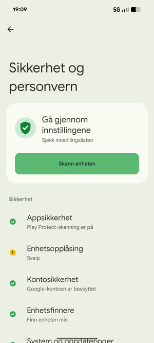For å aktivere skjermlåsen, gå til Sikkerhet og personvern-menyen og velg Enhetsopplåsning