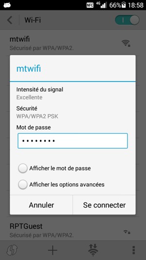 Saisissez le mot de passe du Wi-Fi et sélectionnez Se connecter