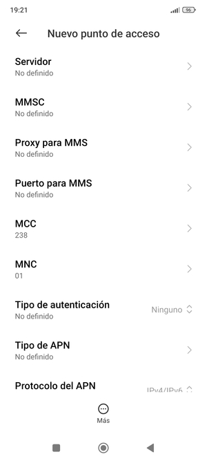 Desplácese hacia abajo e introduzca la información de Internet