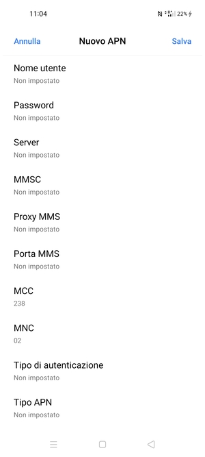 Scorri verso il basso e inserisci le informazioni di internet