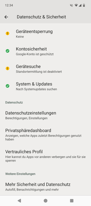 Scrollen Sie und wählen Sie Mehr Sicherheit und Datenschutz