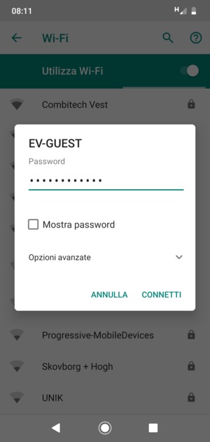 Inserisci la password del Wi-Fi e seleziona CONNETTI