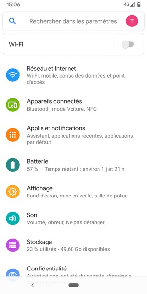 Sélectionnez Réseau et Internet