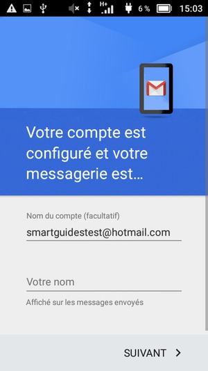 Donnez un nom à votre compte et saisissez votre nom. Sélectionnez SUIVANT