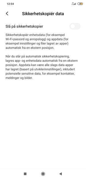 Slå på Slå på sikkerhetskopier
