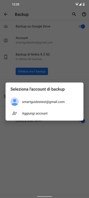 Seleziona il tuo account di backup