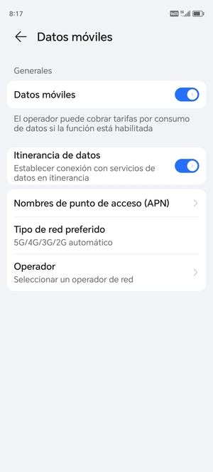 Activar o desactivar Itinerancia de datos