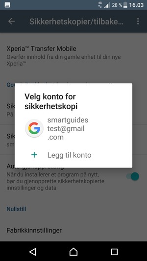 Velg sikkerhetskopi-kontoen din