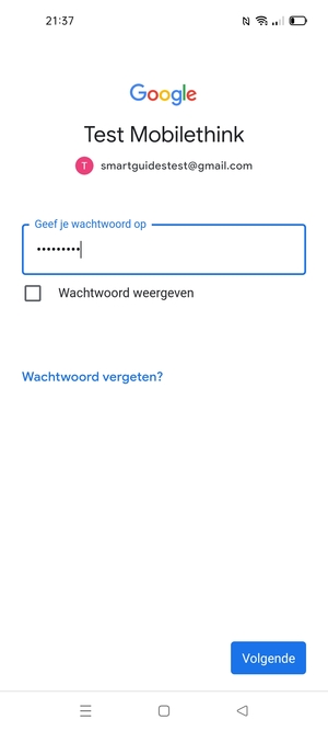 Voer uw wachtwoord in en selecteer Volgende