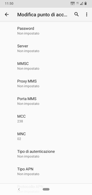 Scorri verso il basso e inserisci le informazioni di internet