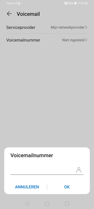 Voer het Voicemailnummer in en selecteer OK