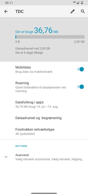 Slå Roaming til eller fra