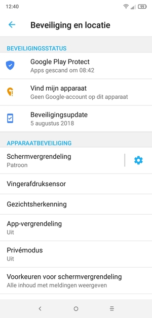 Uw telefoon is nu beveiligd met een schermvergrendeling