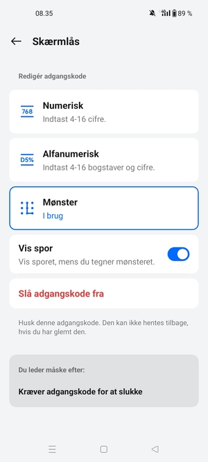 Din telefon er nu sikret med en skærmlås