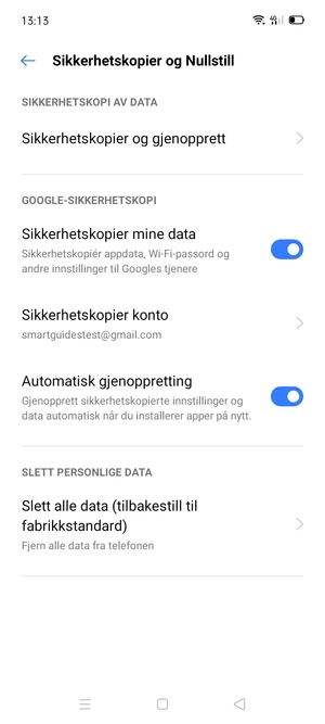 Velg Sikkerhetskopier konto