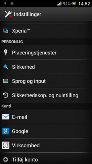 Vælg Sikkerhedskop. og nulstilling
