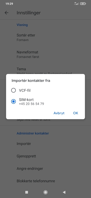 Velg SIM-kort og velg OK