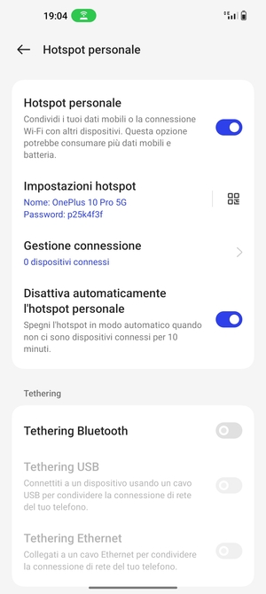 Il telefono è ora pronto per essere usato come modem
