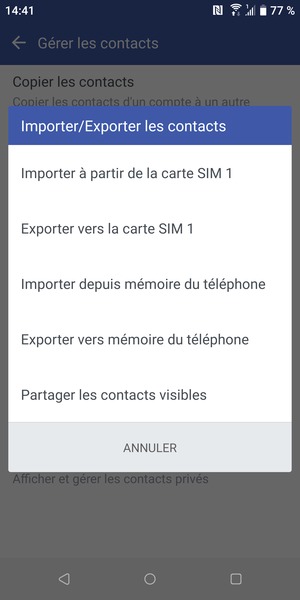 Sélectionnez Importer à partir de la carte SIM