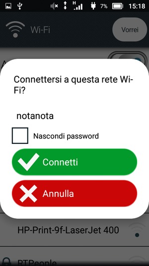 Inserisci la password del Wi-Fi e seleziona Connetti