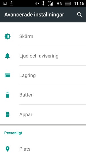 Scrolla till och välj Batteri