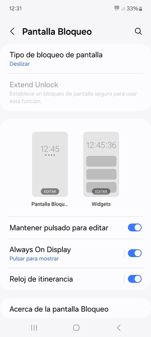 Seleccione Tipo de bloqueo de pantalla