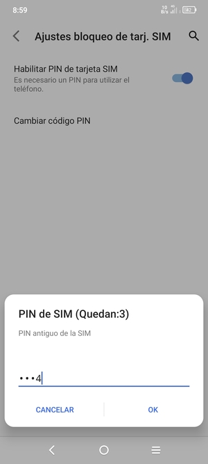 Introduzca su PIN antiguo de la SIM y seleccione OK